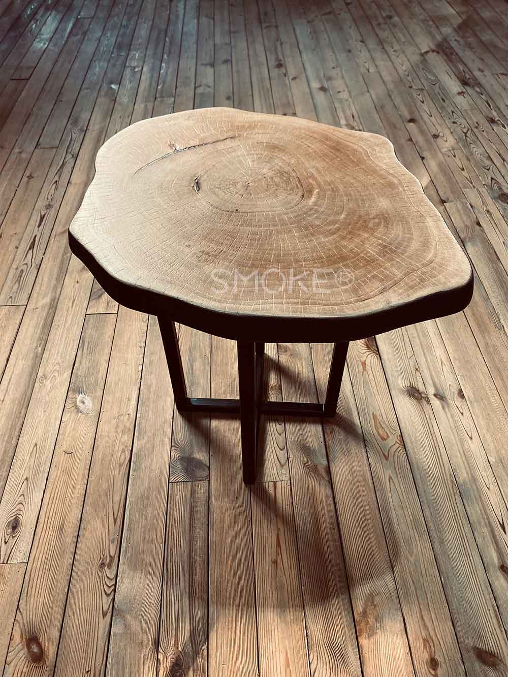 Live edge side table with shou sugi ban edge